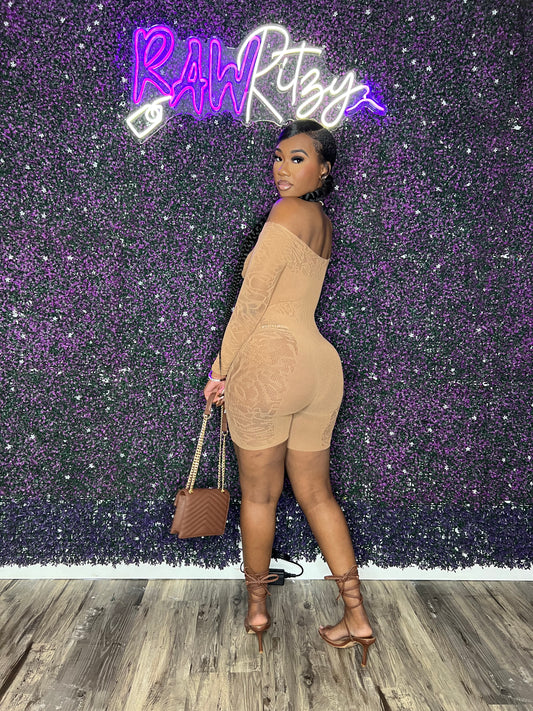 “Beginners Luck” Mesh Romper -Brown