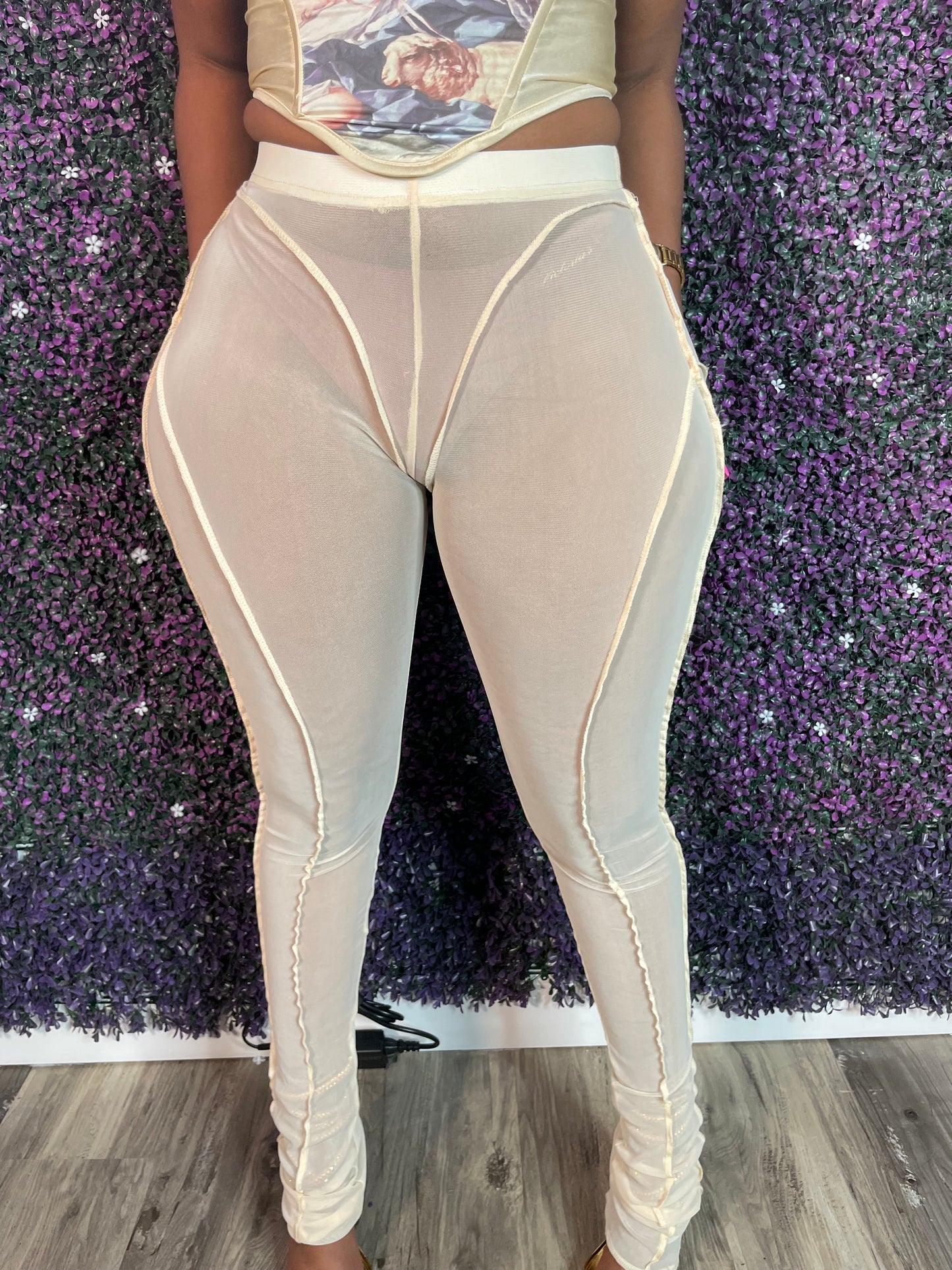 "Come Feel" Mesh Leggings -Beige